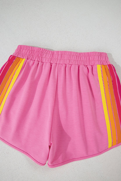 Bonbon Color Block Stripes Elastic High Waist Active Shorts