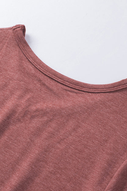 Red Fringe Hem V Neck T Shirt