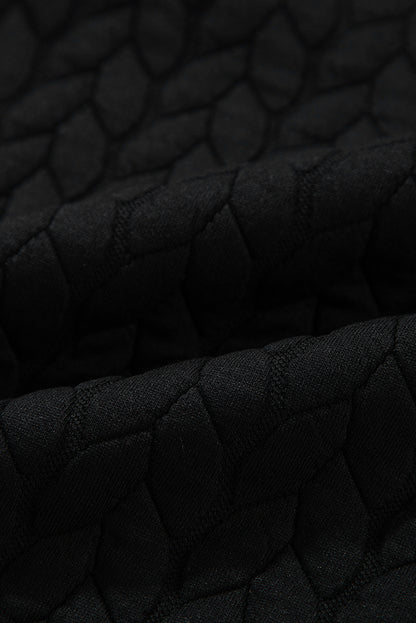 Rose Red Cable Textured Puff Sleeve Sweatshirt