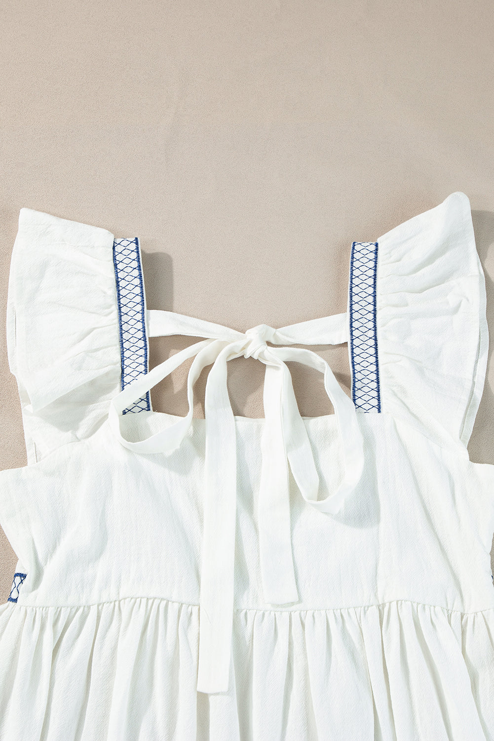 White Embroidered Bust Square Neck Peplum Blouse