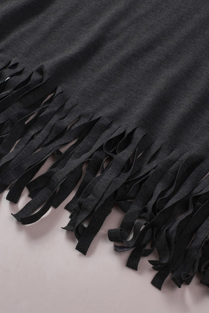 Red Fringe Hem V Neck T Shirt