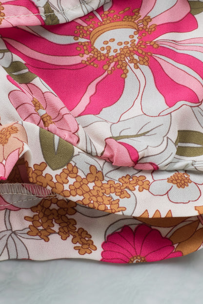 Pink Lace-up Halter Backless High Waist Floral Maxi Dress