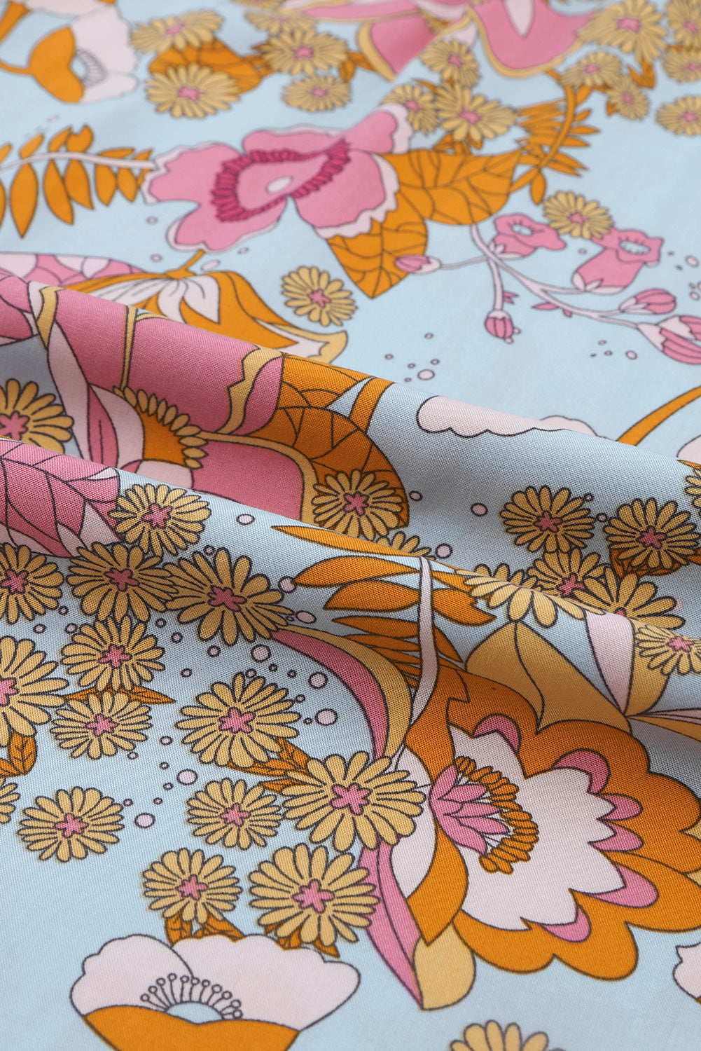 Brown Vintage Floral Smocked Bodice Flare Sleeve Tiered Long Dress