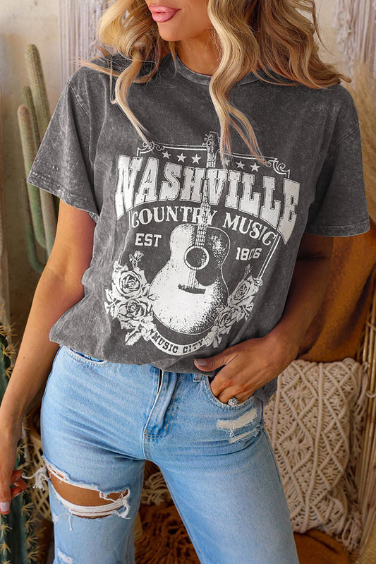 Gray Nashville Music City Graphic Mineral Washed Tee