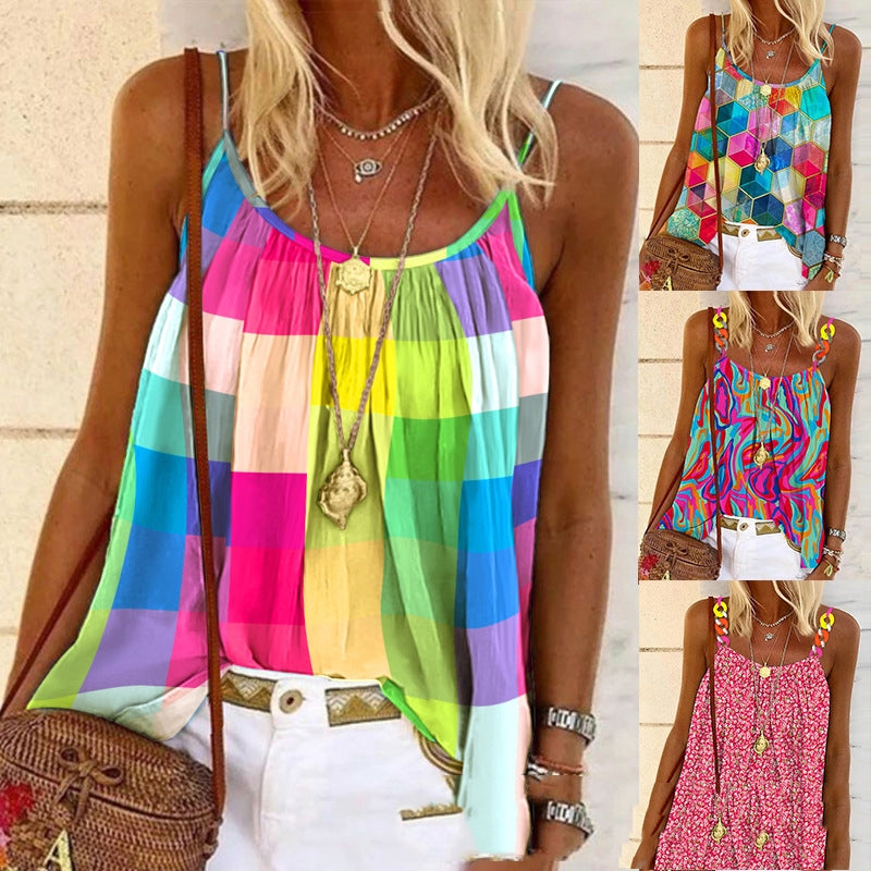 Women's Sling Color Plaid Printed Top