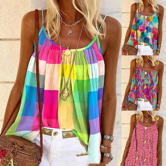 Women's Sling Color Plaid Printed Top