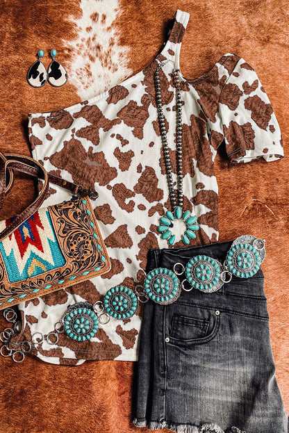 White Western Cow Spots Slim Fit T-shirt