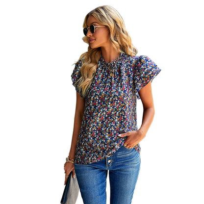 Women's Loose Casual Top Floral Round Neck Shirt