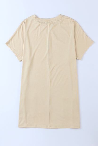 Khaki Side Pockets Short Sleeve Tunic Top