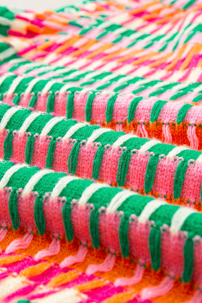 Green Multicolor Flutter Sleeve Knitted Sweater Top