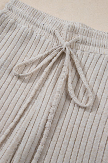 Light Pink Ribbed Knit V Neck Slouchy Two-piece Outfit