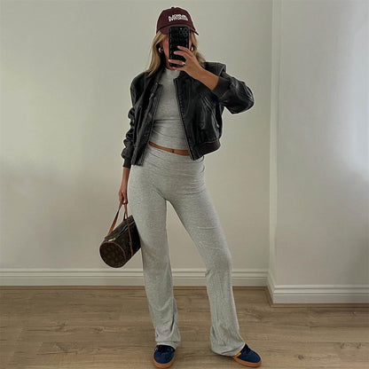 Casual Trousers European And American Tight Short Sleeve Top And Trousers Simple