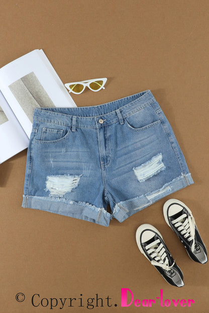 Distressed Ripped Rolled Hem Black Denim Shorts