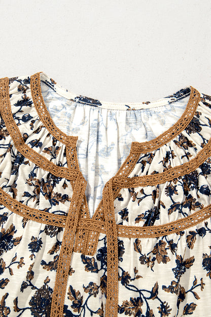 White Floral Frilly Blouse with Lace Up
