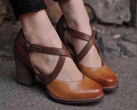 High Heel Pointed Toe Belt Buckle Thick Shoes