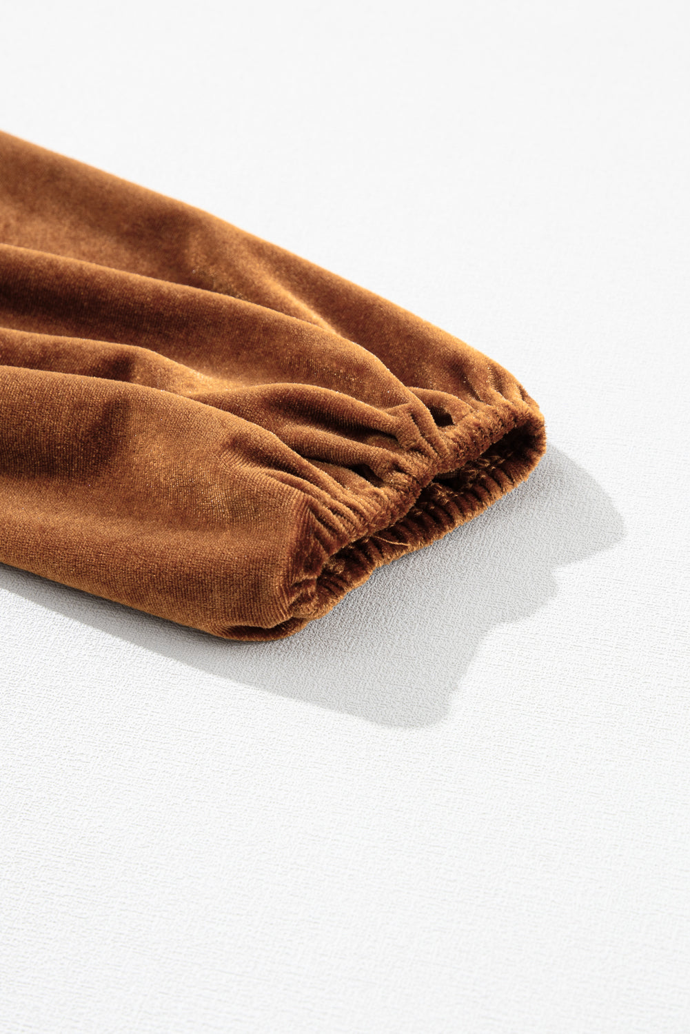 Camel Surplice V Neck Balloon Sleeve Velvet Dress