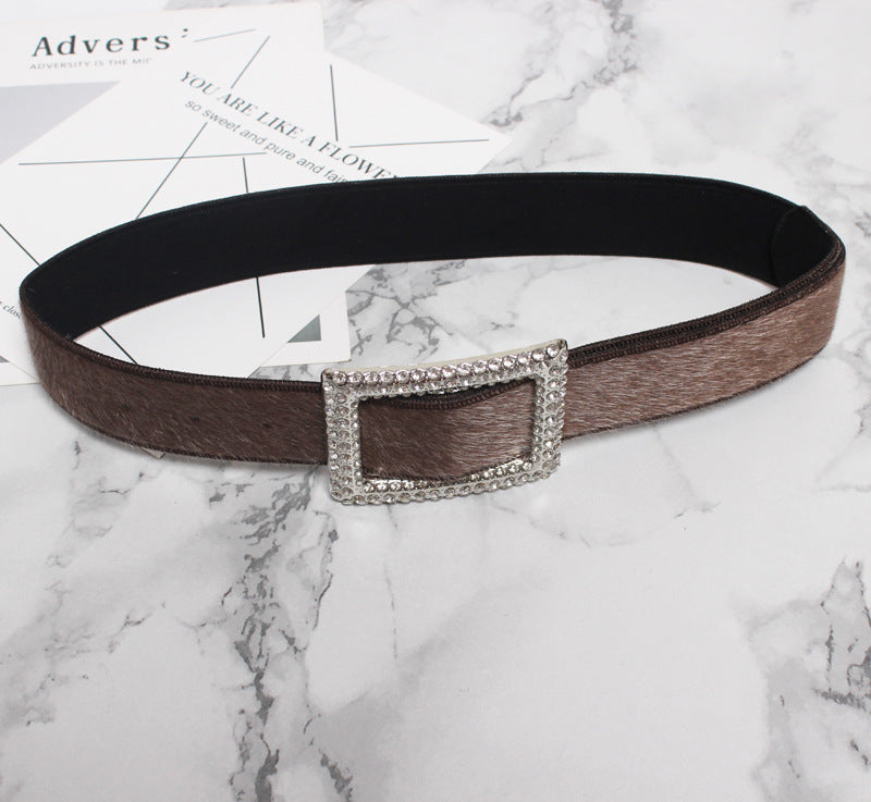 Women's Decorative Fur Wide Belt With Diamond