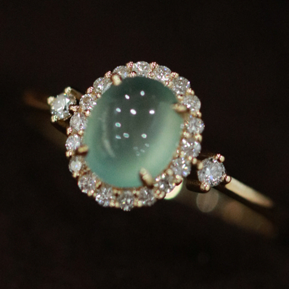 New Chalcedony Ring Female S925 Silver Inlaid High Ice Big Egg Noodles