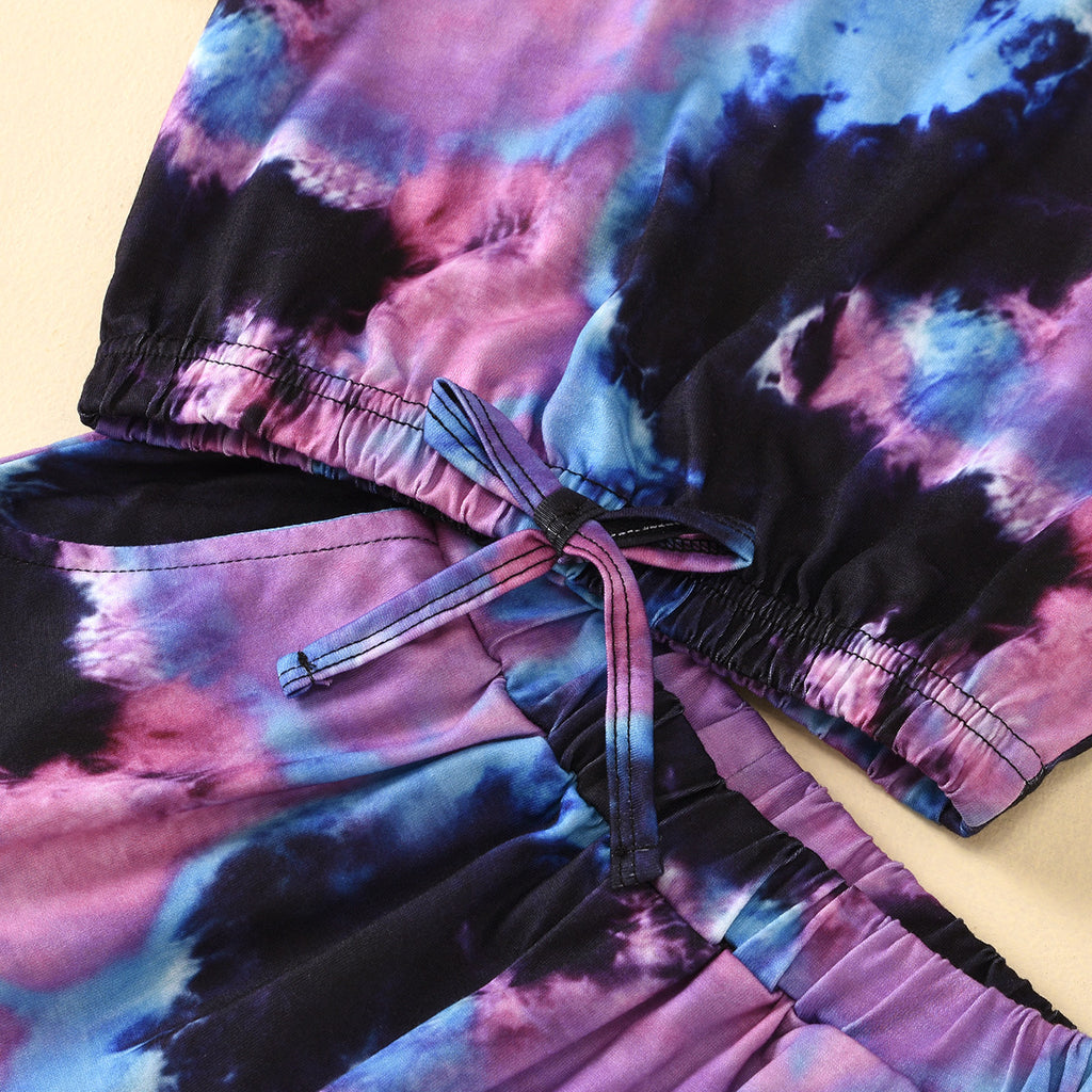 Children's Tie-dyed Round Neck Top And Shorts Suit