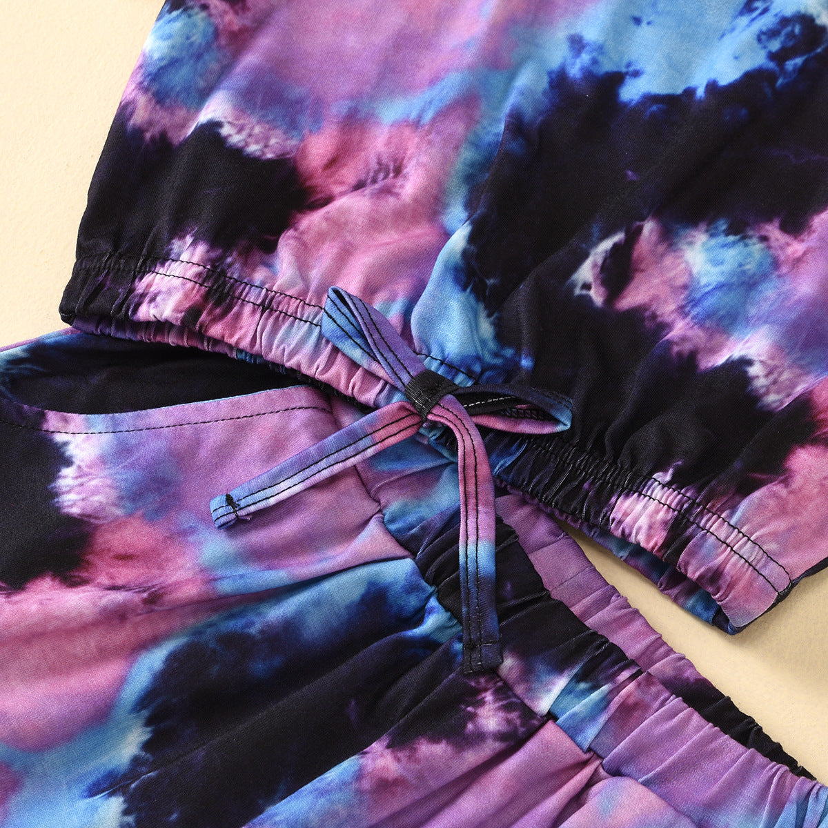 Children's Tie-dyed Round Neck Top And Shorts Suit