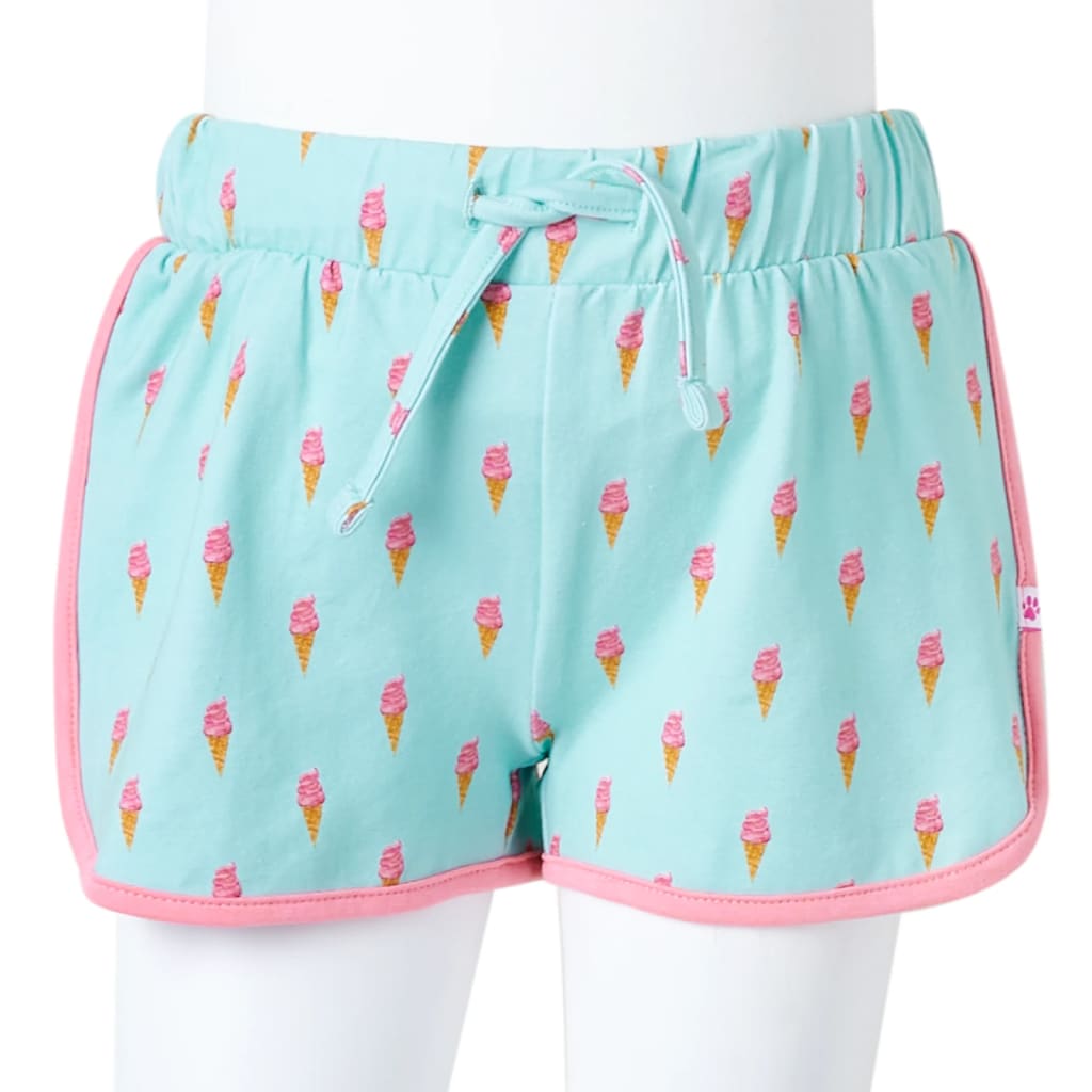 Children's shorts with drawstring, light mint green, size 104.