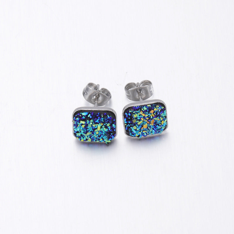 Girls' Sweet Personality Ear Studs Multi-specification Square Concave-convex Vug Starry Rhinestone Earrings