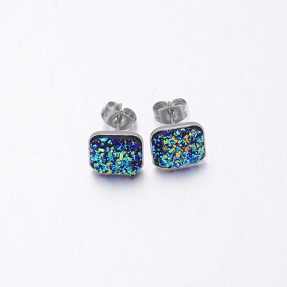 Girls' Sweet Personality Ear Studs Multi-specification Square Concave-convex Vug Starry Rhinestone Earrings
