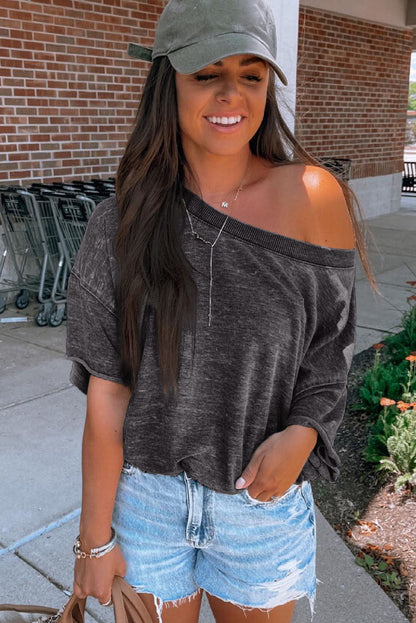 Dark Gray Drop Shoulder Sleeve Oversize Bodysuit