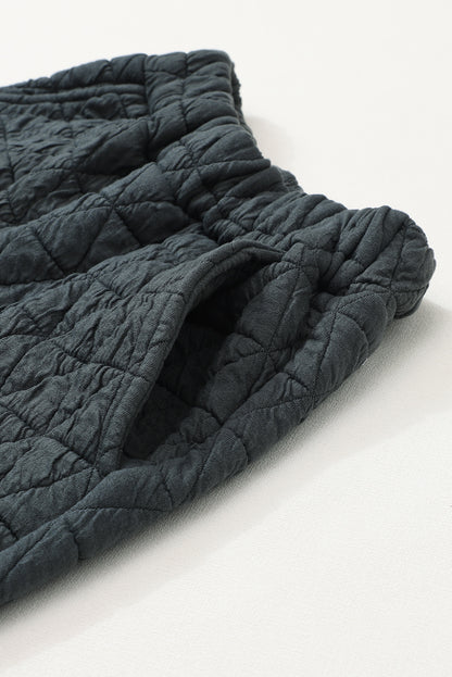Light Grey Drop Shoulder Quilted Patchwork Kangaroo Pocket Hoodie