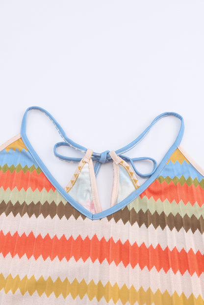 Stripe Tie Straps Loose V Neck Maxi Dress