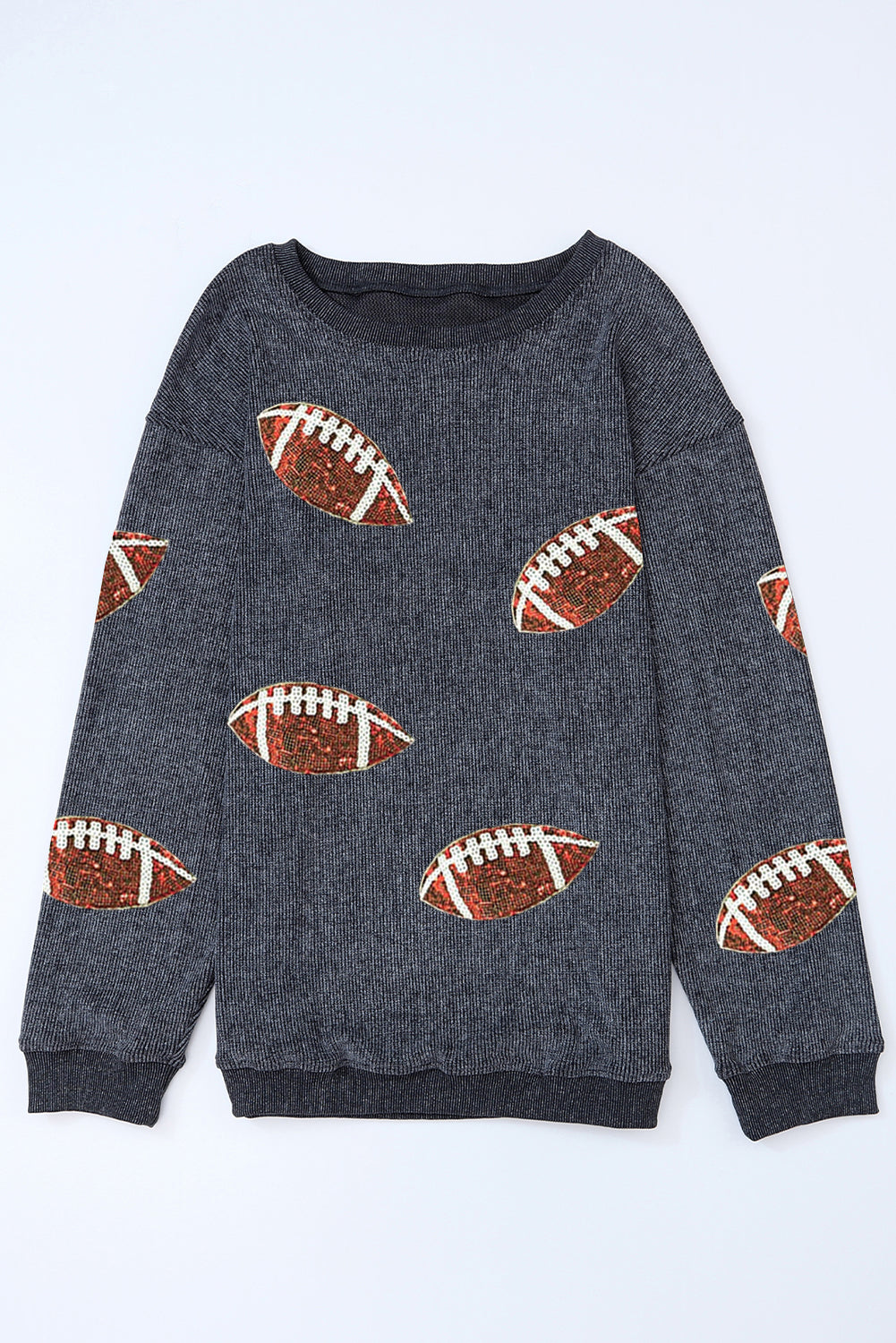 Black Sequin Rugby Graphic Pullover Sweatshirt