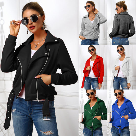 Women's Jacket Oblique Zipper Motorcycle Clothing Hoodie