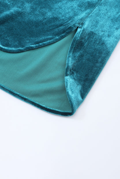 Skobeloff Velvet Buttoned Front Ruffled Mini Dress