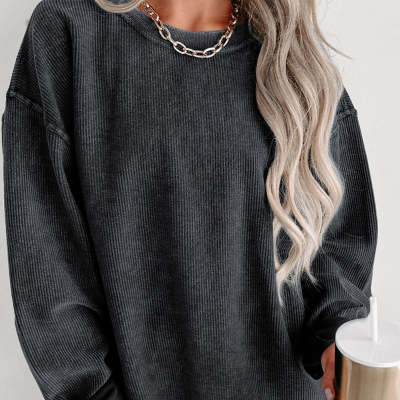 Women's Clothing Popular Brushed Hoody Women's Loose Crew Neck Top