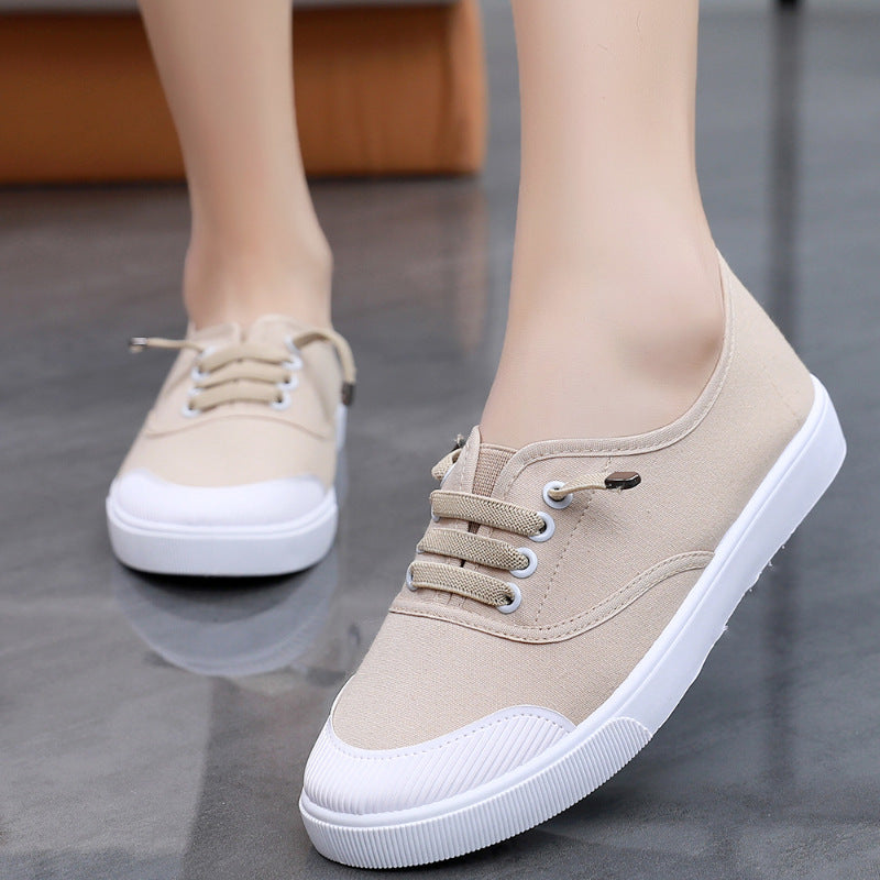Womens Versatile White Canvas Shoes Student-friendly Flat-soled Sneakers