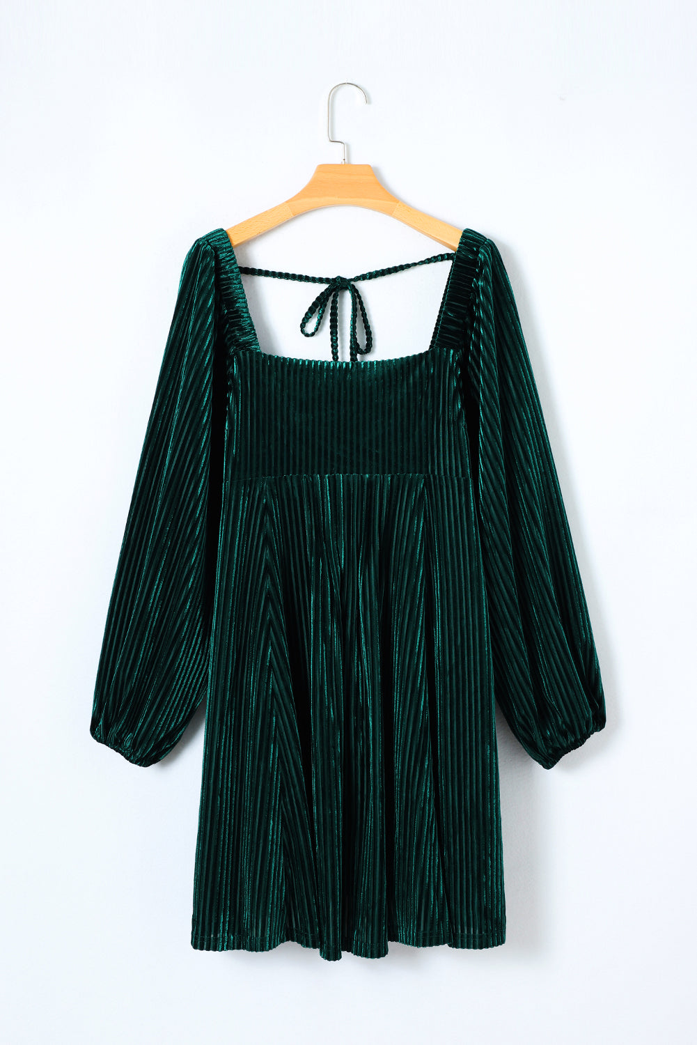 Blackish Green Smocked Ribbed Velvet Babydoll Top