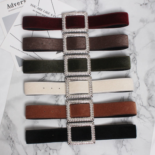 Women's Decorative Fur Wide Belt With Diamond