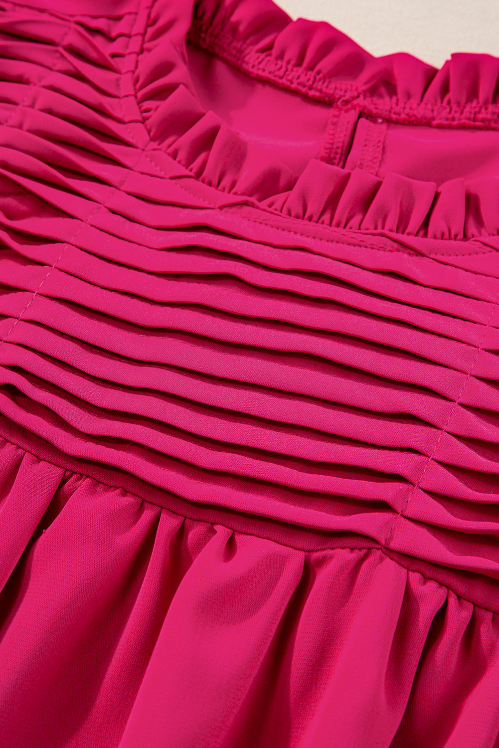 Rose Red Smocked Ruffle Sleeve Blouse