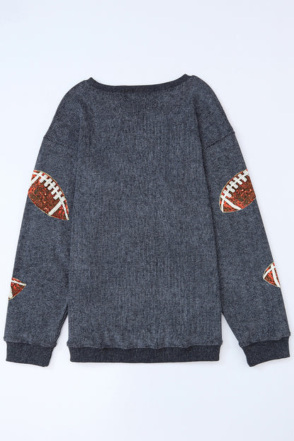 Black Sequin Rugby Graphic Pullover Sweatshirt