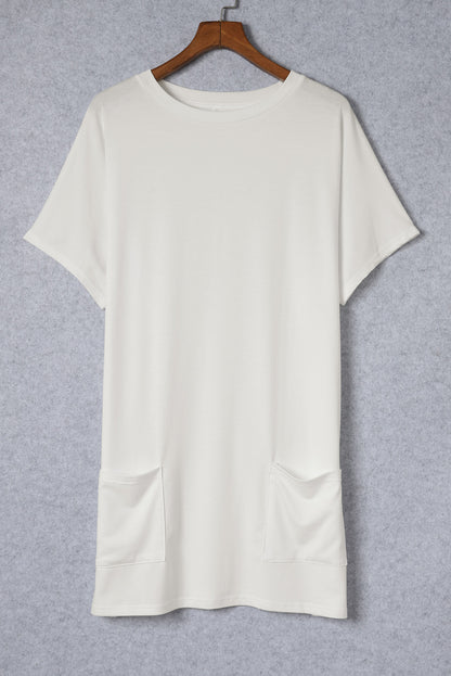 Khaki Side Pockets Short Sleeve Tunic Top