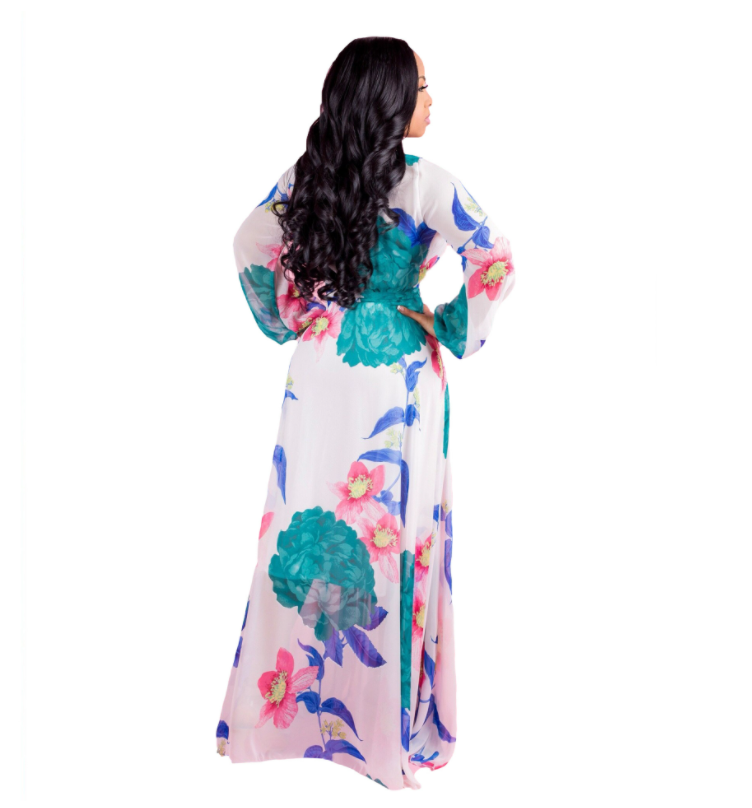 Chiffon Long-Sleeved Digital Print Big Skirt Dress Women's Clothing