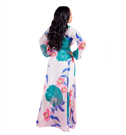 Chiffon Long-Sleeved Digital Print Big Skirt Dress Women's Clothing