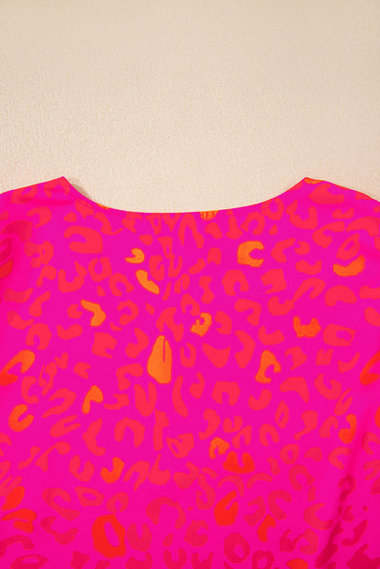 Rose Leopard Printed Puff Sleeve Top