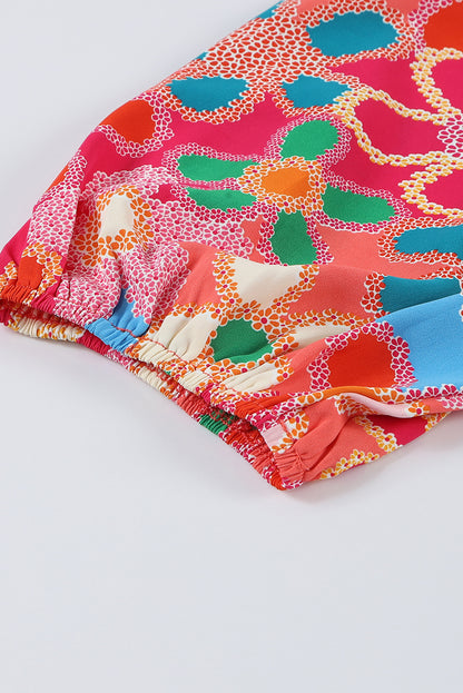 Multicolor Floral Print Smocked Square Neck Ruffles Blouse