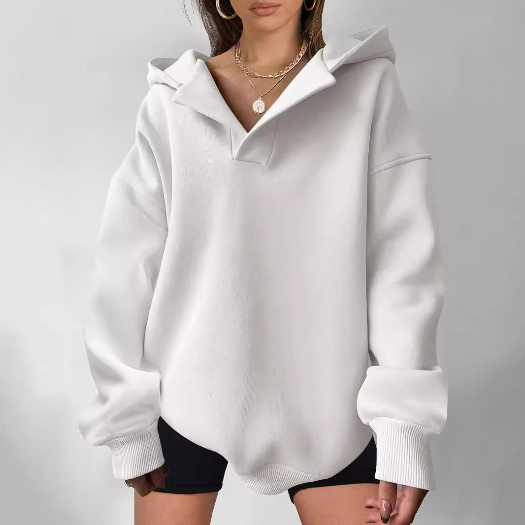 Women's Long Sleeve Hooded Solid Color Loose Sweater