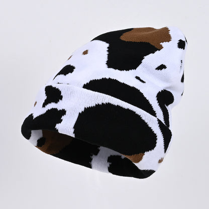 Cow Pattern Knitted Hat Jacquard Popular Hip Hop Letter Cap Street Trend