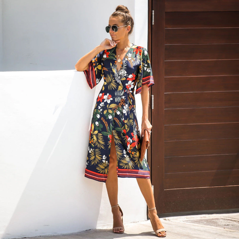 Women's Cardigan Lace-up Vacation Sun Protection Clothing Bohemian Printed Dress