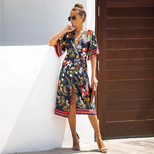 Women's Cardigan Lace-up Vacation Sun Protection Clothing Bohemian Printed Dress