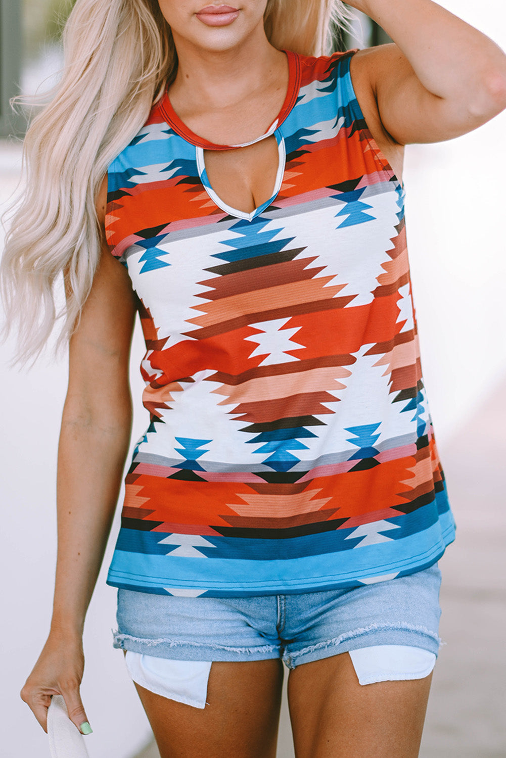 Multicolor Aztec Printed Casual Short Sleeve T-shirt