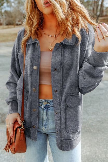 Red Vintage Washed Flap Pocket Button Shacket